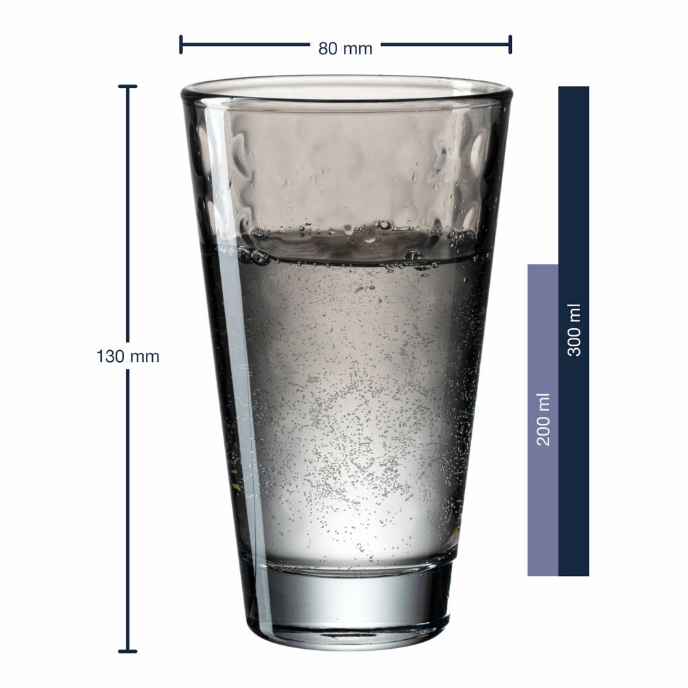 Leonardo Trinkglas Optic, Becher, Wasserglas, Kalk-Natron Glas, grau, 300 ml, 025899