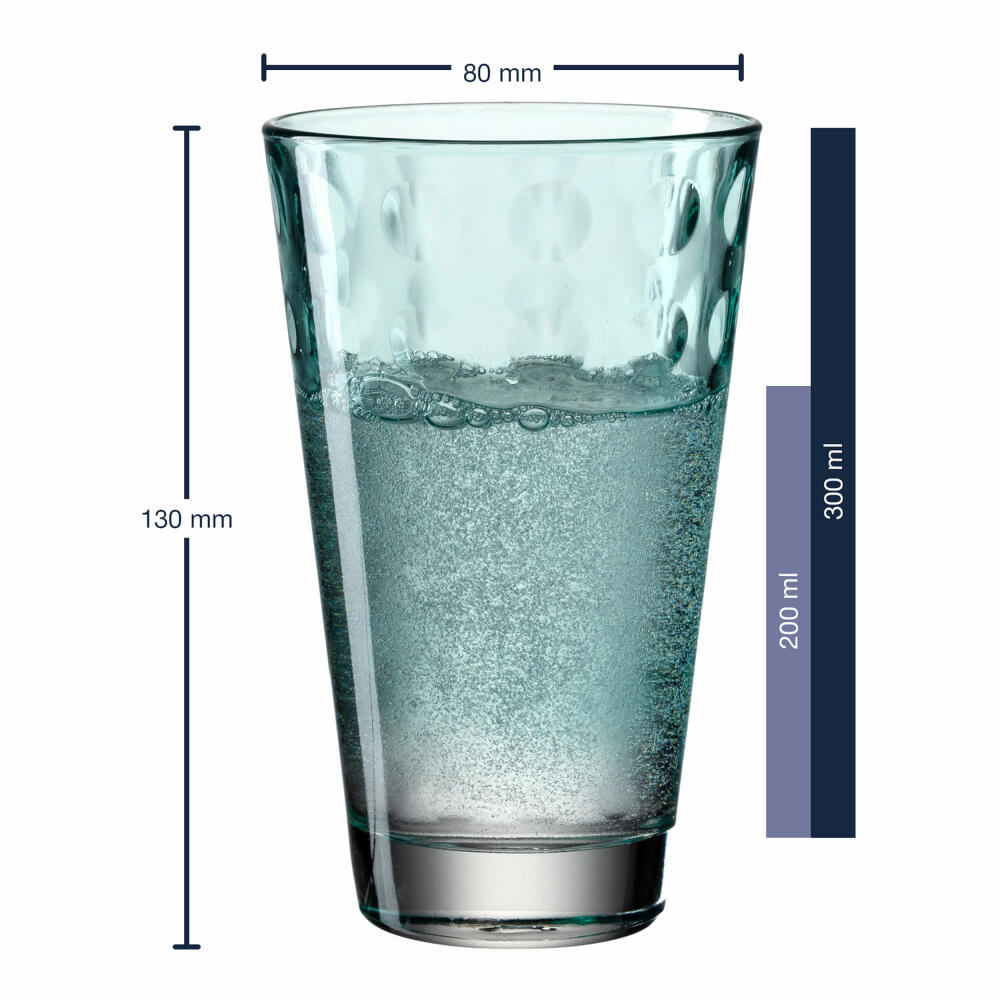 Leonardo Trinkglas Optic, Becher, Wasserglas, Kalk-Natron Glas, mint, 300 ml, 025901