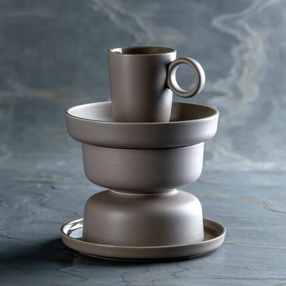 Leonardo Keramikteller Tief ROMA, Teller, Speiseteller, Pastateller, Keramik, Taupe, 20 cm, 027923