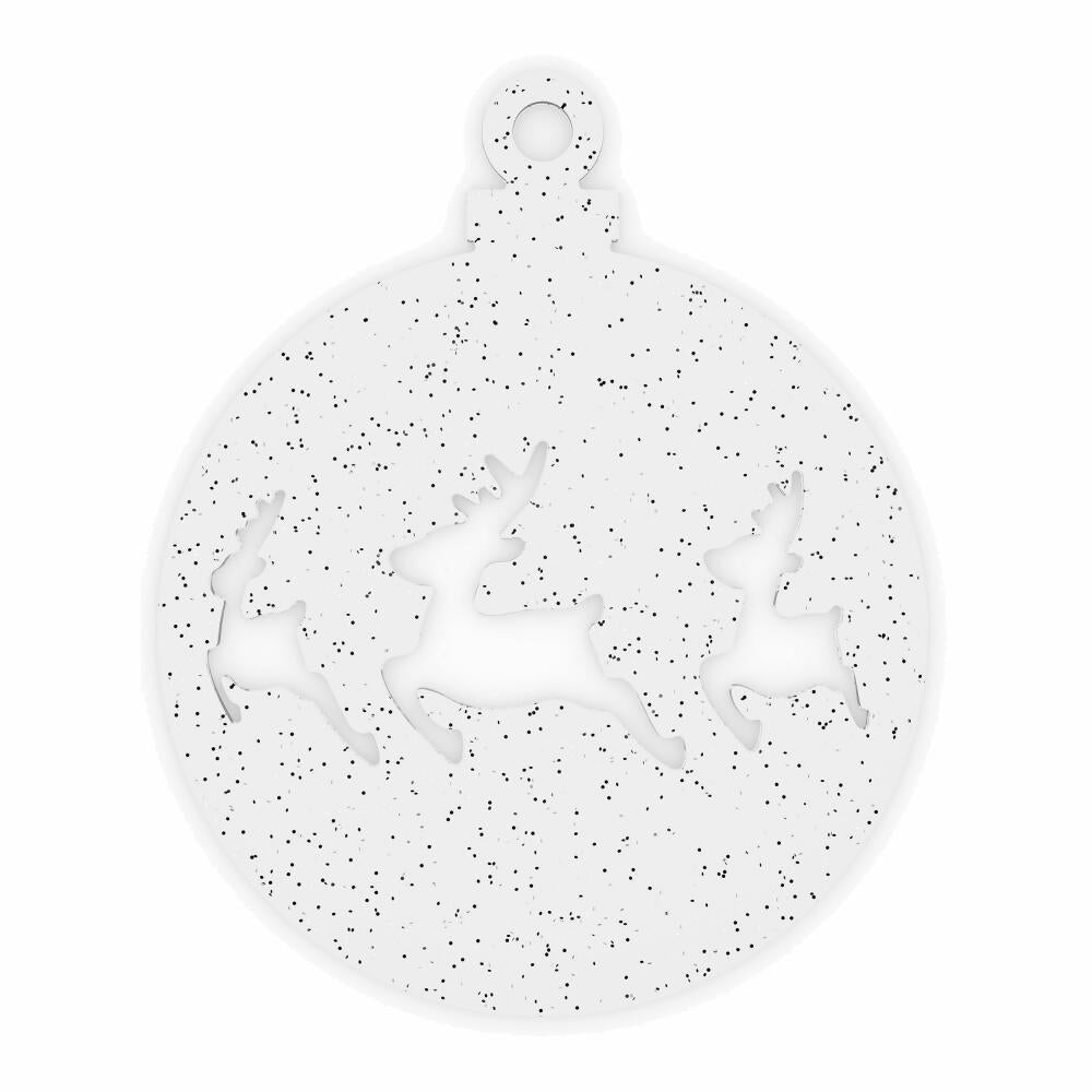Koziol Virgin White X-Mas Deer Christmas Decoration, Set of 2, Christmas Decoration, Christmas Figure, Transparent Clear with Silver Glitter, 5110611