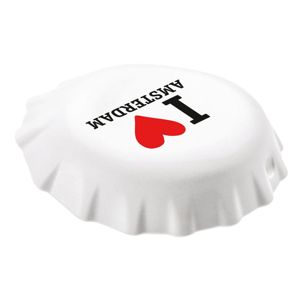 Koziol Plopp I Love Amsterdam bottle opener, bottle opener, capsule opener, plastic, white with black / red, 3778525