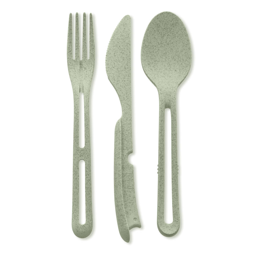Koziol Klikk Besteck-Set, 3-tlg., Löffel, Gabel, Messer, Besteck, Kunststoff, Organic Green, 22.2 cm, 4003668