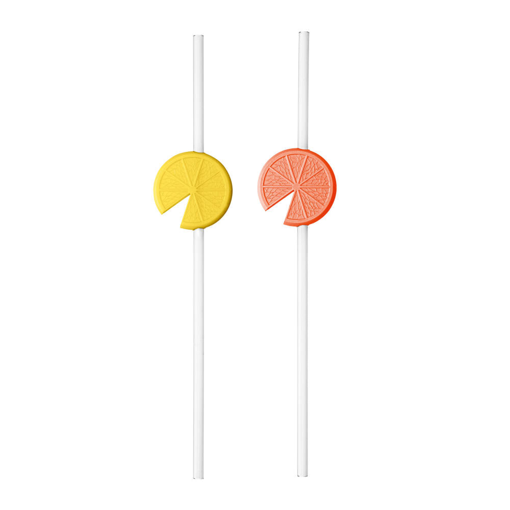 Koziol Trinkhalmhalter Lemon, 2er-Set, Strohhalmhalter, Trinkhalm Halter, Thermoplastischer Kunststoff, Soft Peach, Sunny Yellow, 4023309