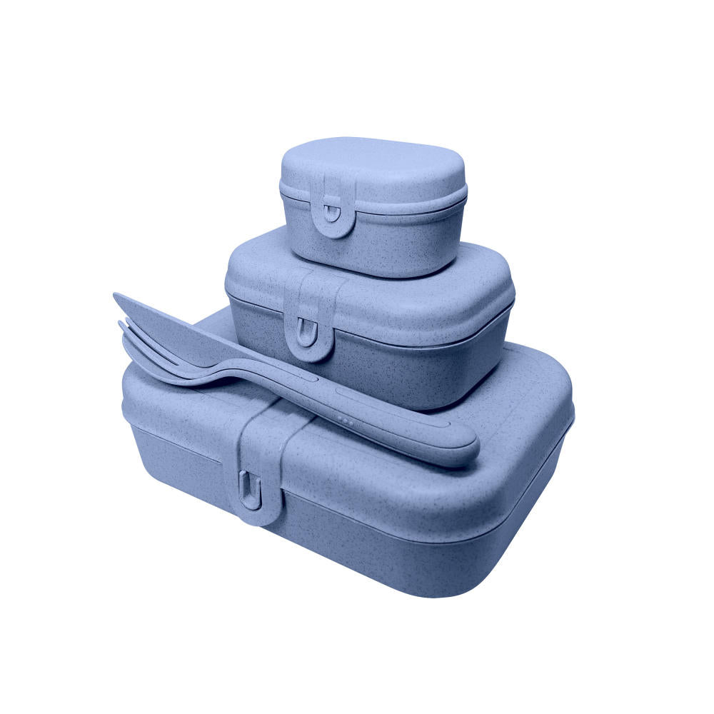 Koziol Lunchbox-Set + Besteck-Set Pascal Ready, Brotdose, Brotbox, Speisegefäß, Thermoplastischer Kunststoff, Organic Blue, 3168671