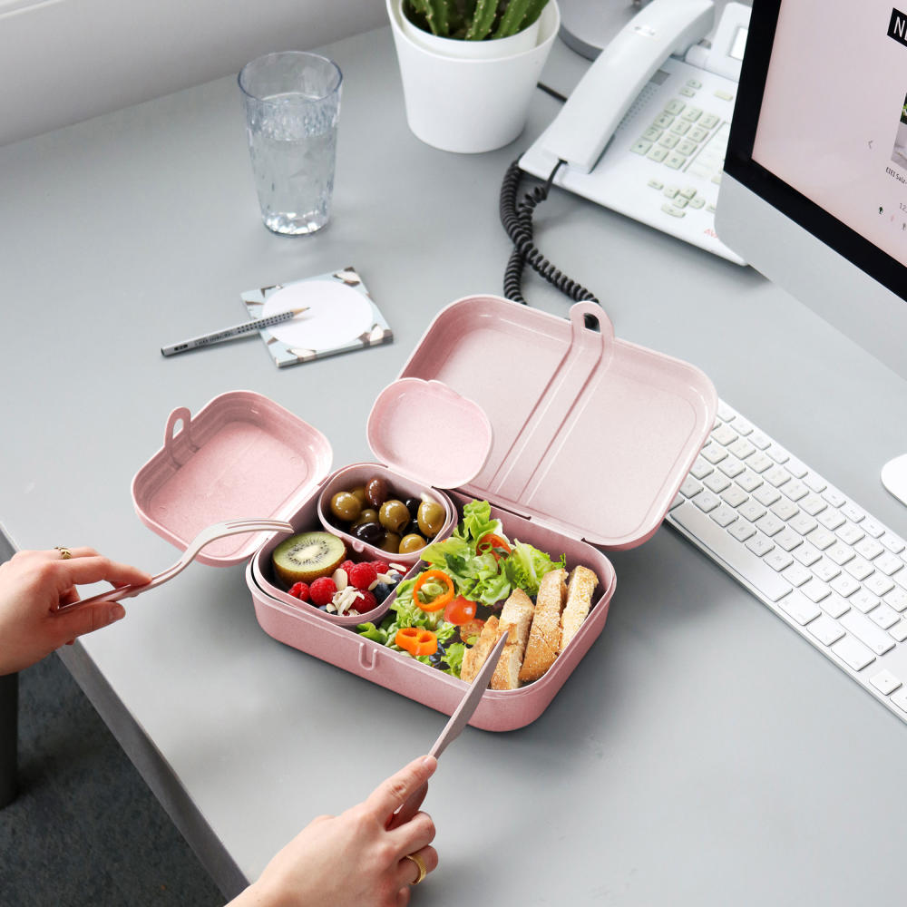 Koziol Lunchbox-Set + Besteck-Set Pascal Ready, Brotdose, Brotbox, Speisegefäß, Thermoplastischer Kunststoff, Organic Blue, 3168671