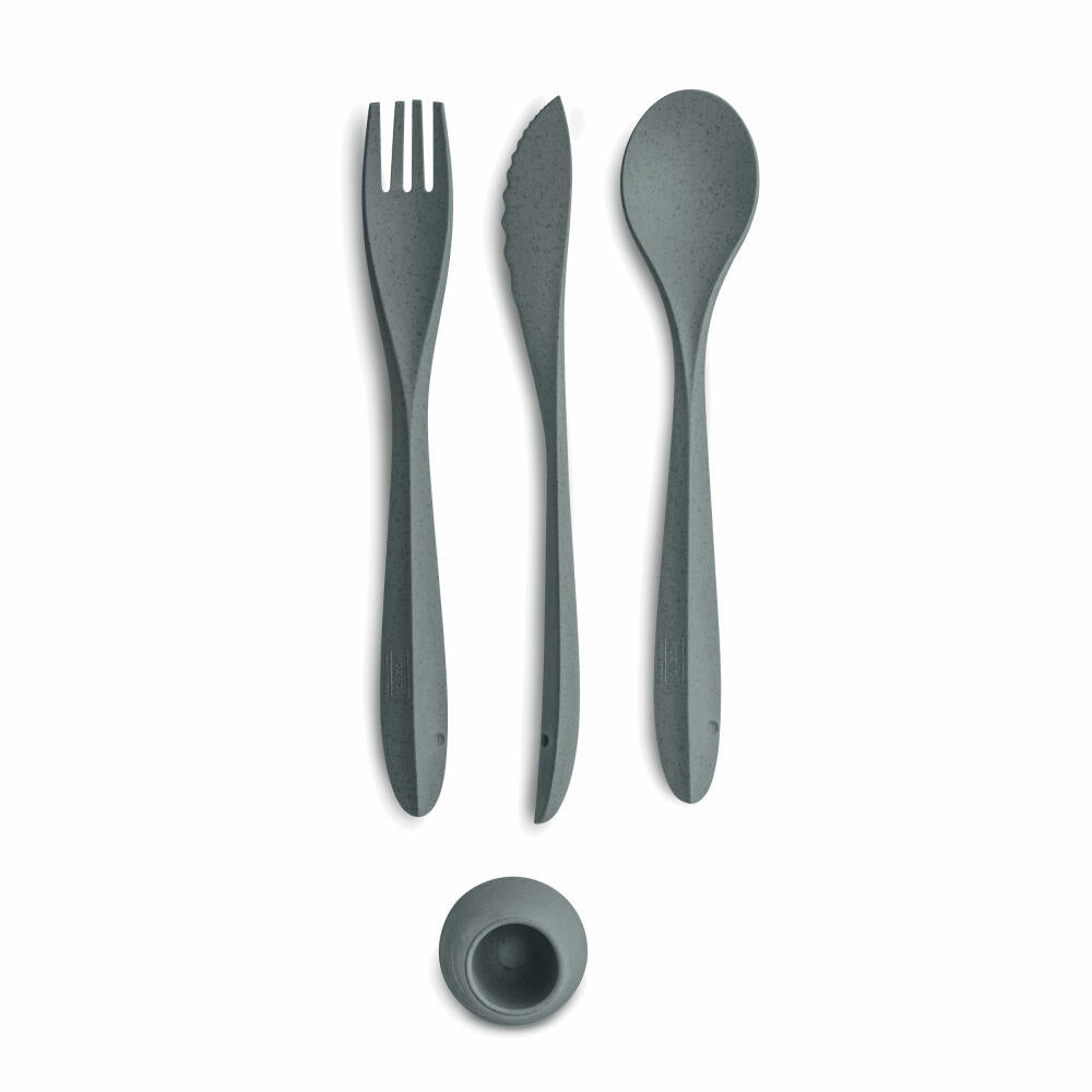 Koziol cutlery set 4-piece Tulip, cutlery set, to go cutlery, thermoplastic, organic deep grey, 4037673