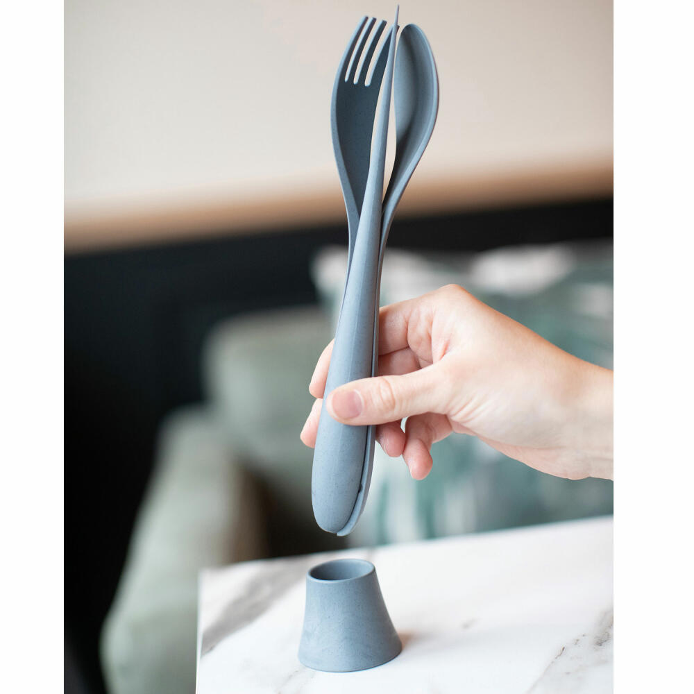 Koziol cutlery set 4-piece Tulip, cutlery set, to go cutlery, thermoplastic, organic deep grey, 4037673