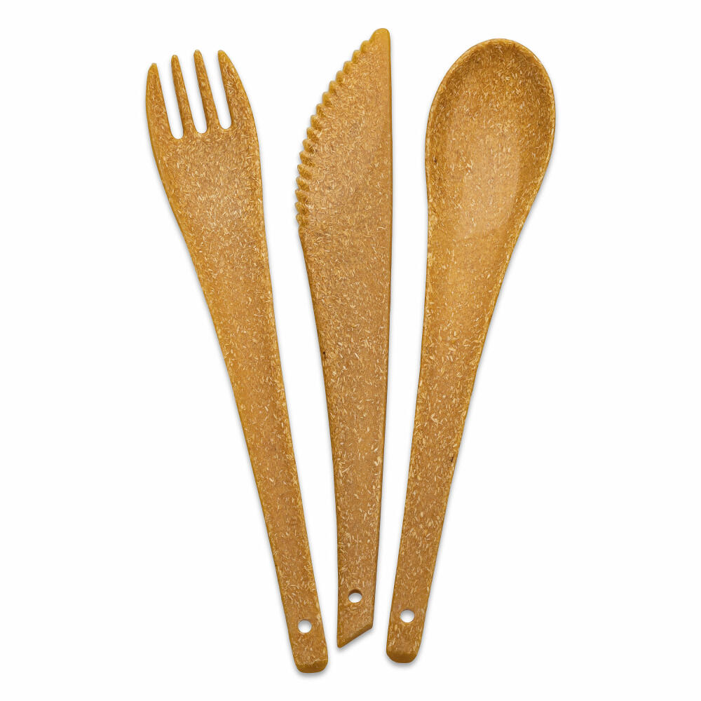 Koziol cutlery set 3-piece Rio, travel cutlery, to-go cutlery, plastic-wood mix, Nature Wood, 7036702