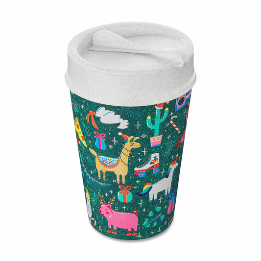 Koziol Thermo Mug Iso To Go Crazy Christmas, Insulated Mug, Mug, Plastic, Nature Wood / Organic White, 400 ml, 7014705