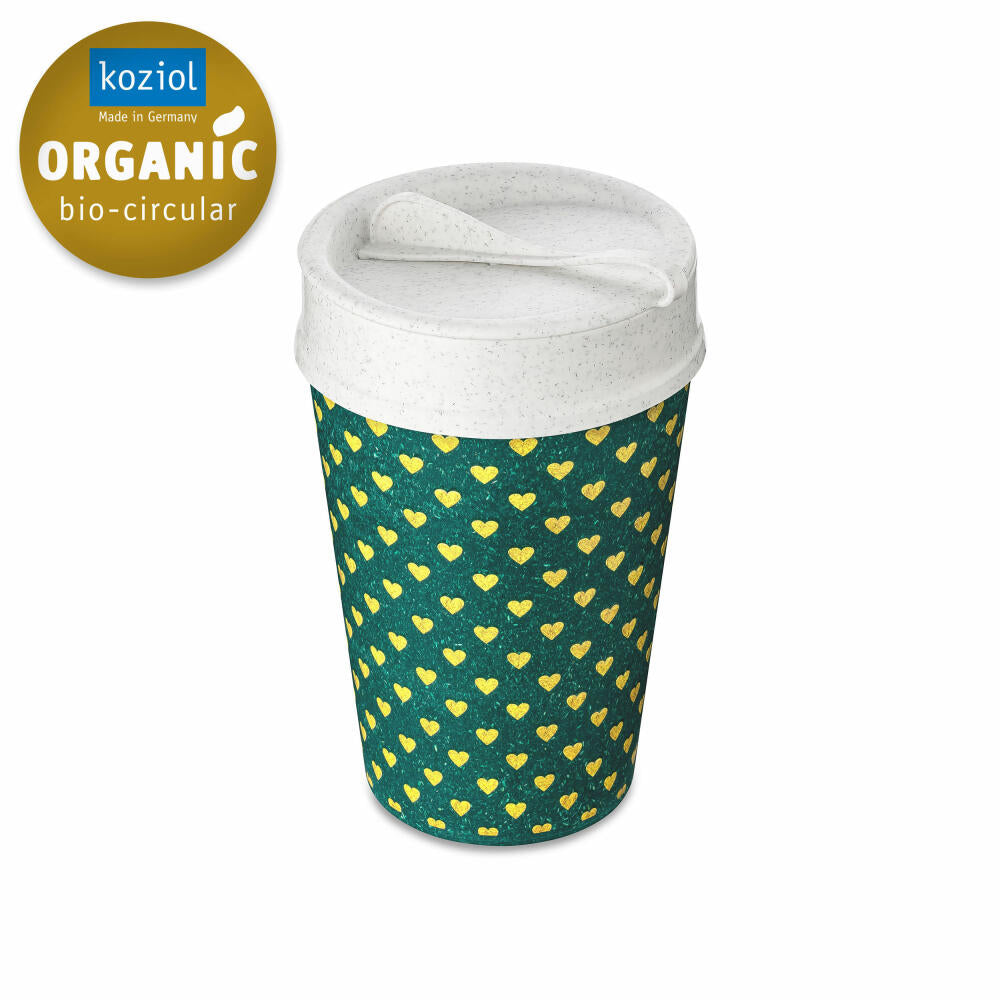 Koziol Thermo Mug Iso To Go Golden Hearts, Insulated Mug, Plastic, Nature Green, 400 ml, 8014705