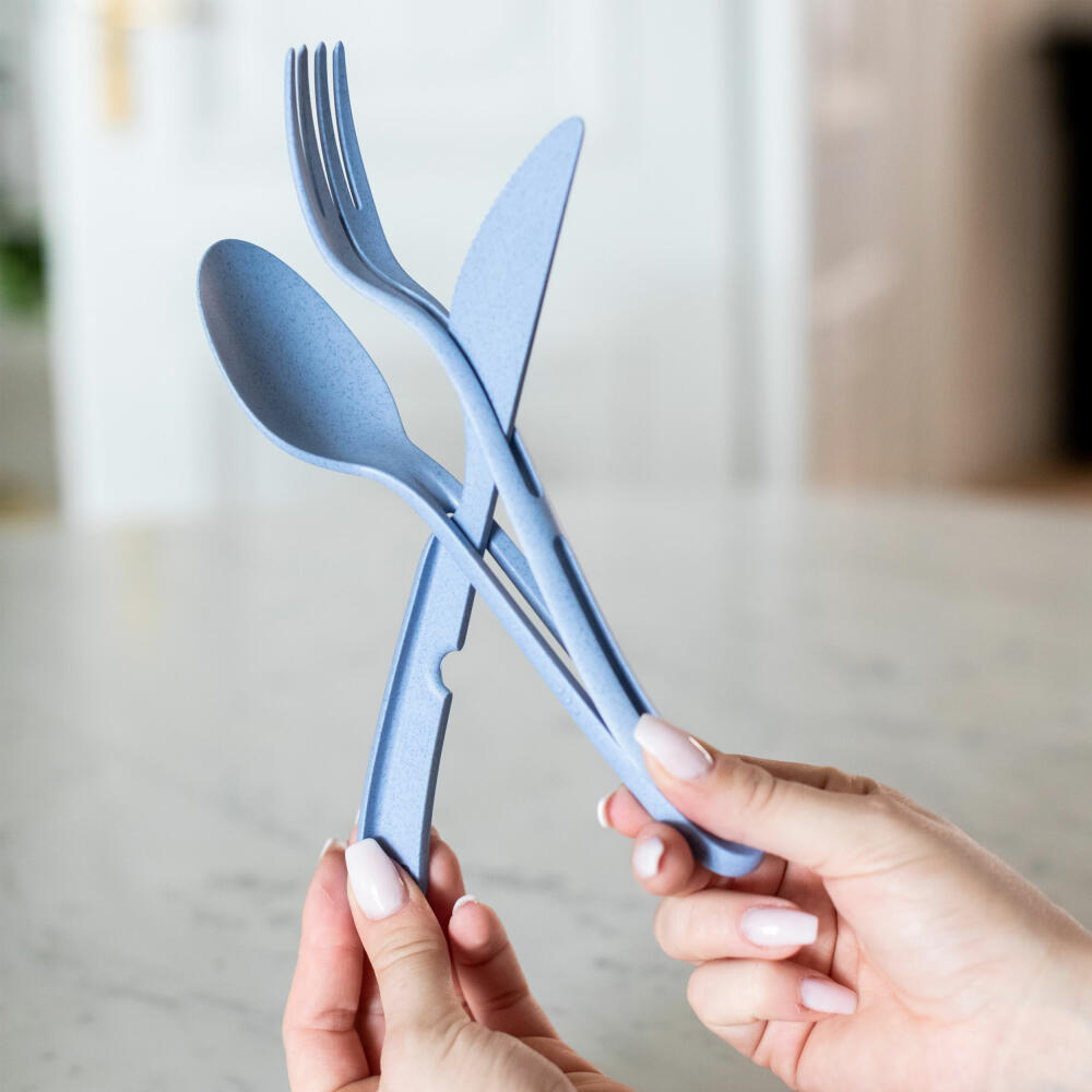 Koziol cutlery set 3-piece Klikk, to-go cutlery, plastic, Nature Ash Grey, 4003701