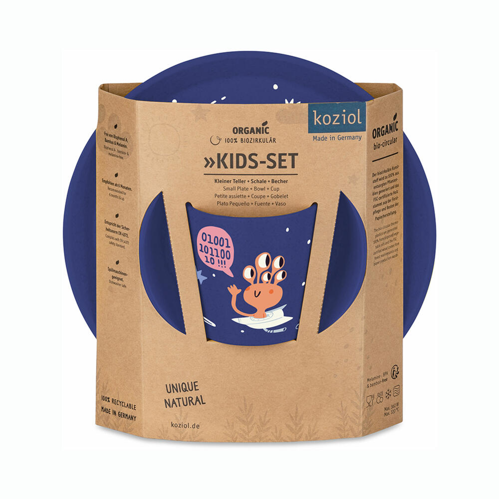 Koziol tableware set Connect Space 3-piece, plate, bowl, mug, plastic, Organic Blue, 8338746