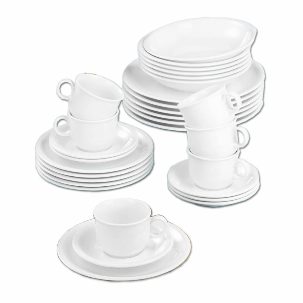 Seltmann Weiden Compact combination service, dinner service, coffee service, porcelain, white, dishwasher safe, 30 pcs., 1716175