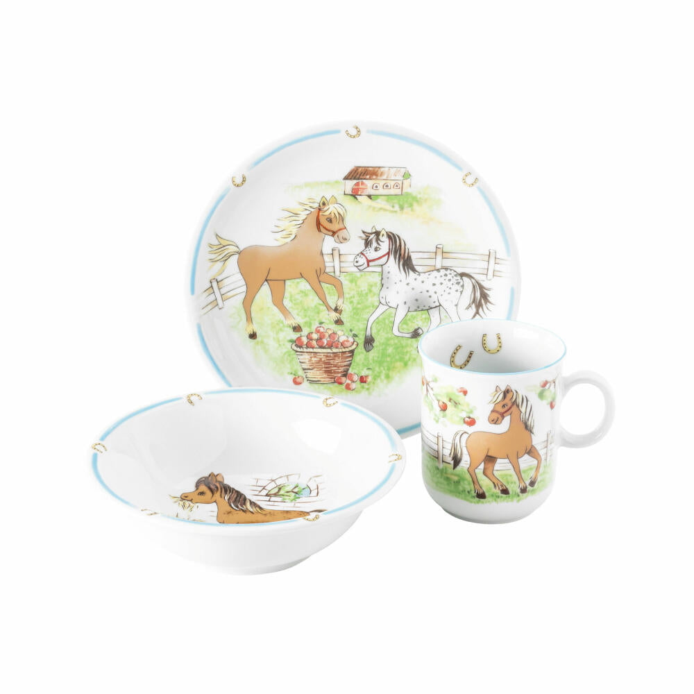 Seltmann Weiden Kinder-Set 3-tlg. Mein Pony, Geschirr, Teller, Schüssel, Becher, Porzellan, Bunt, 001.716566