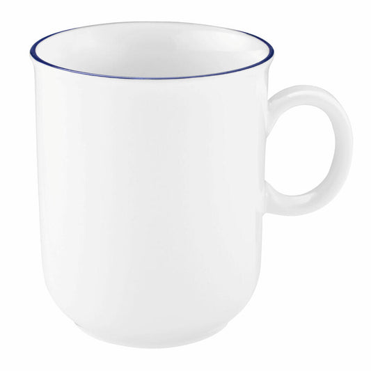 Seltmann Weiden Compact Becher, Kaffeebecher, Teetasse, Tasse, Porzellan, Weiß / Blaurand, 250 ml, 001.718888