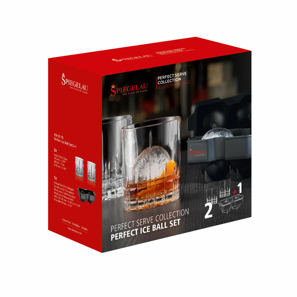 Spiegelau Perfect Serve Ice Ball Set, 2 DOF Tumblers + Ice Ball Mold, Glass, Transparent, 368 ml, 4500276