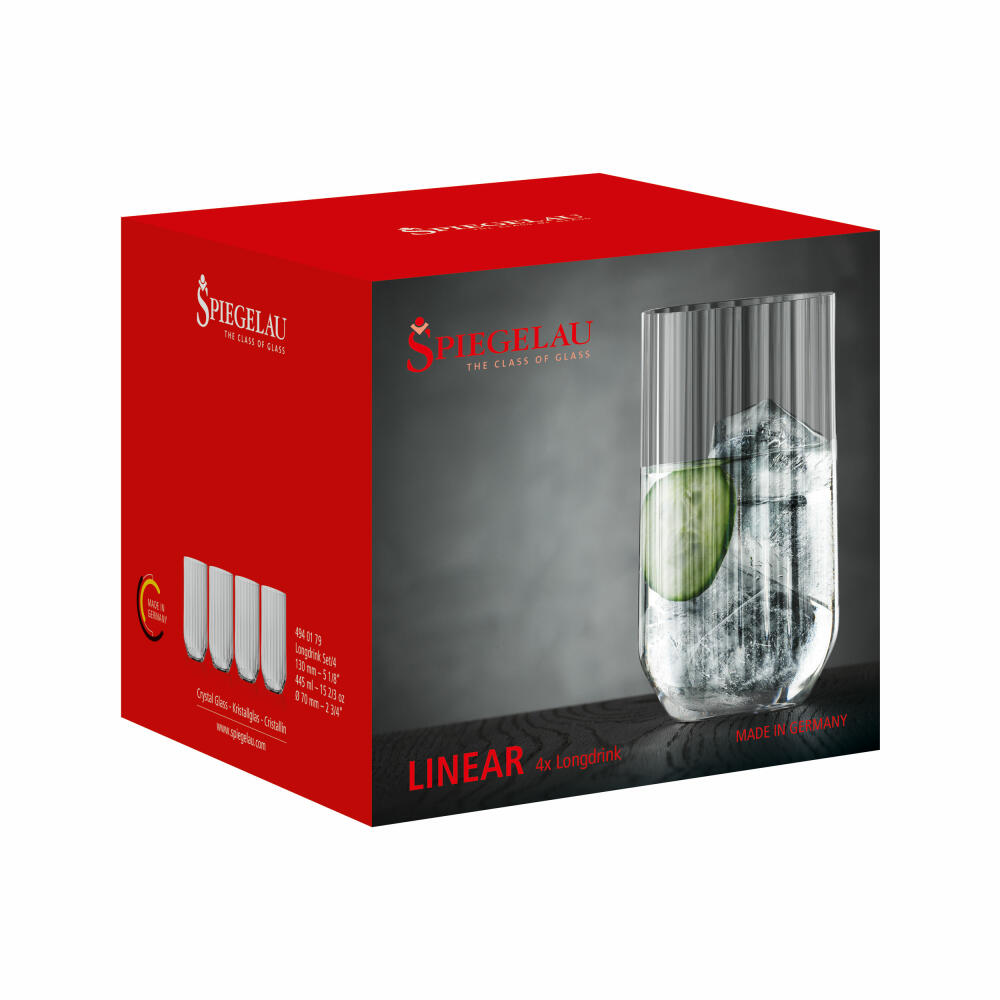 Spiegelau Linear Longdrink, 4er Set, Longdrinkglas, Trinkglas, Glas, 445 ml, 4940179