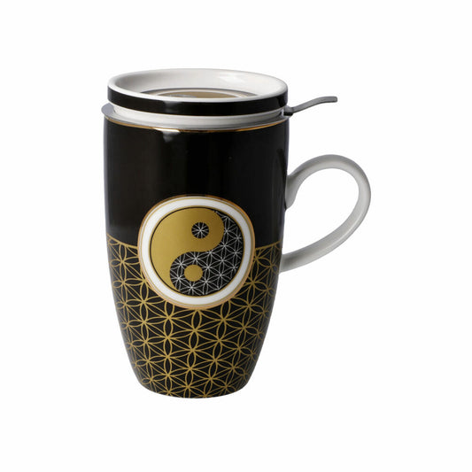 Goebel Teacup with Lid and Strainer Yin Yang Black, Lotus Mug, Fine Bone China, Colorful, 450 ml, 23101751