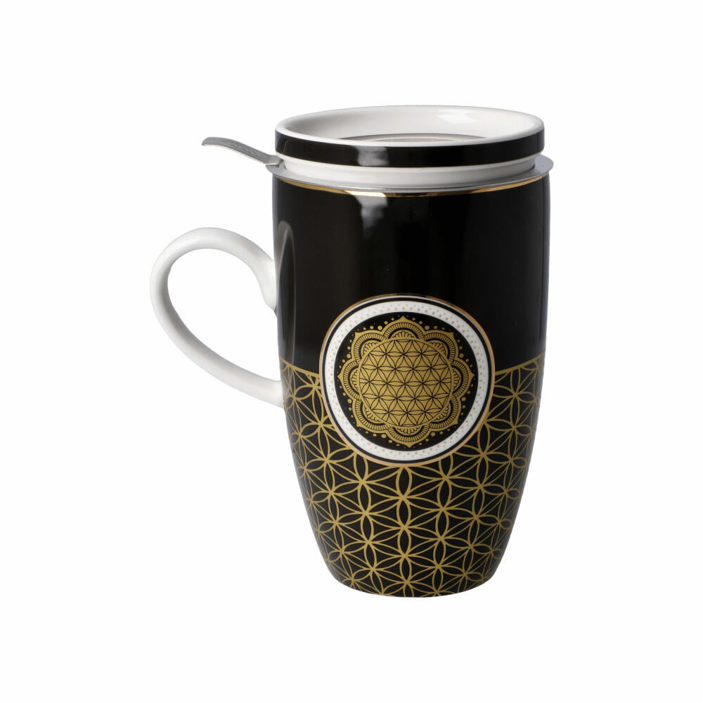 Goebel Teetasse mit Deckel und Sieb Yin Yang Schwarz, Lotus Becher, Fine Bone China, Bunt, 450 ml, 23101751