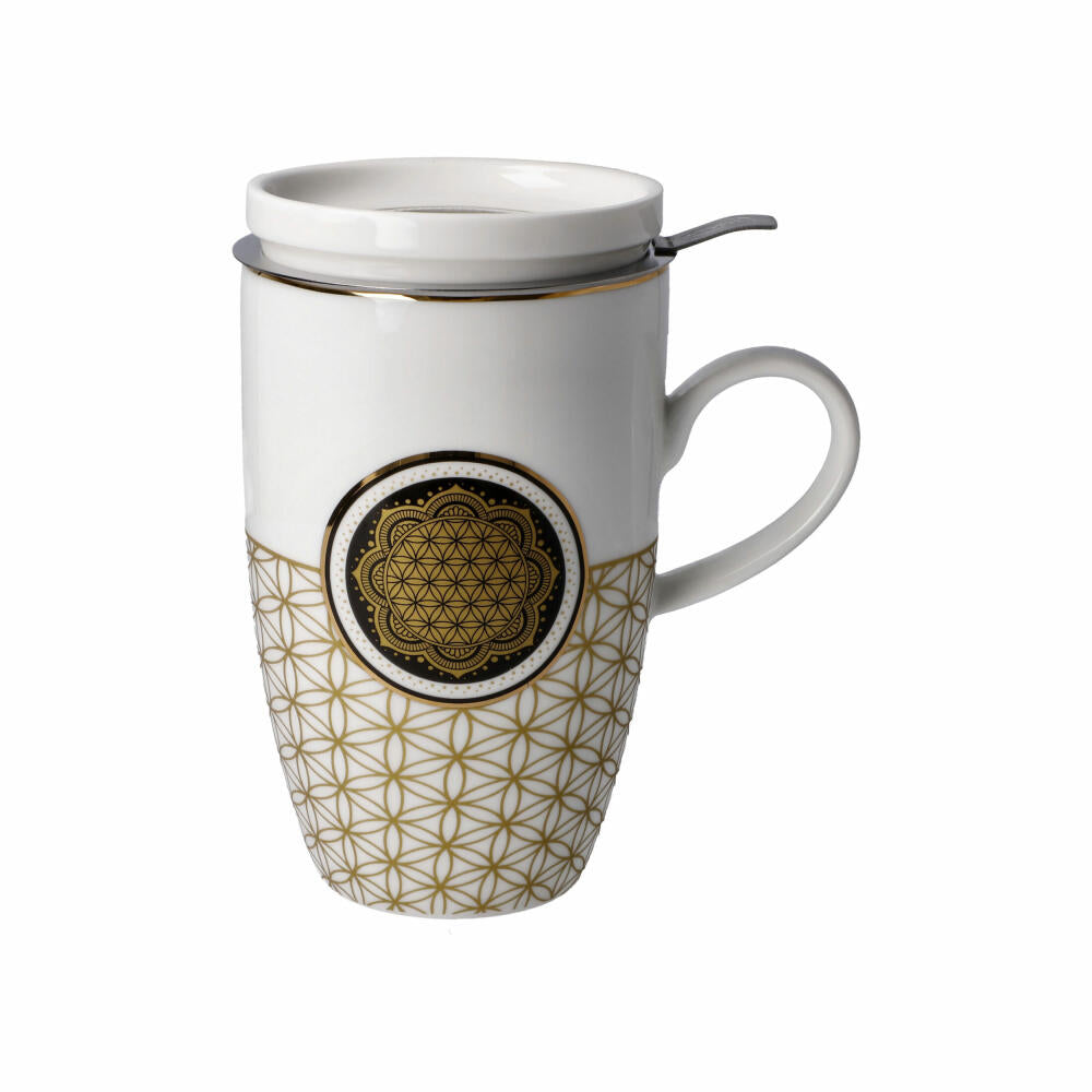 Goebel Teetasse mit Deckel und Sieb Blume des Lebens Weiß, Lotus Becher, Fine Bone China, Bunt, 450 ml, 23101761