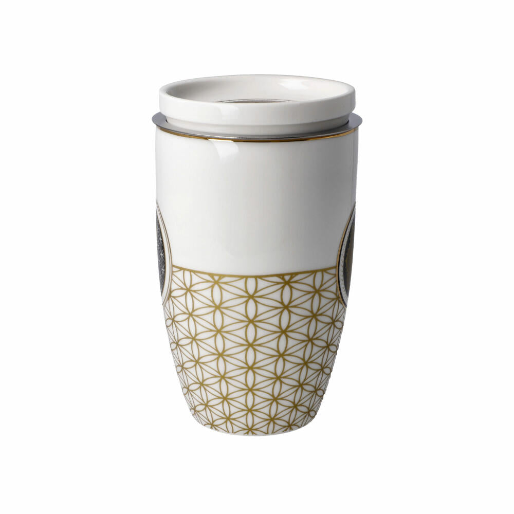 Goebel Teetasse mit Deckel und Sieb Blume des Lebens Weiß, Lotus Becher, Fine Bone China, Bunt, 450 ml, 23101761