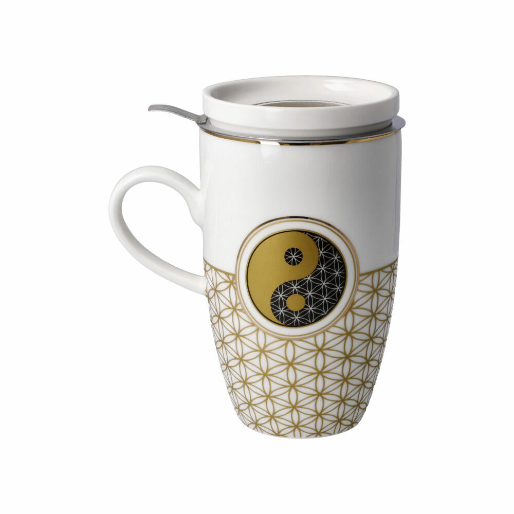 Goebel Teetasse mit Deckel und Sieb Blume des Lebens Weiß, Lotus Becher, Fine Bone China, Bunt, 450 ml, 23101761