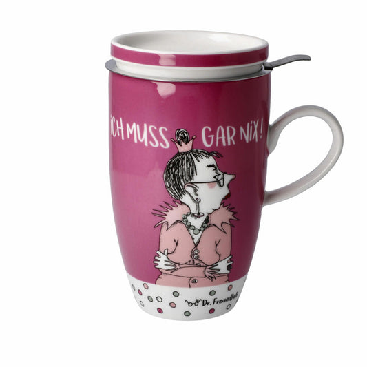 Goebel teacup with lid and strainer Barbara Freundlieb - I don't have to do anything, Fine Bone China, Colorful, 450 ml, 27001251