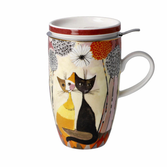 Goebel Teetasse mit Deckel und Sieb Rosina Wachtmeister - Soffioni, Katzenbecher, Fine Bone China, Bunt, 450 ml, 66861071