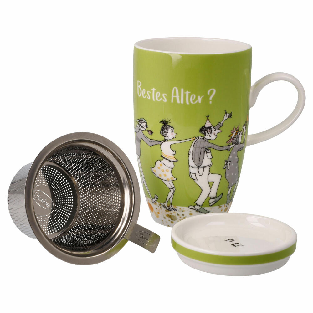 Goebel Teetasse mit Deckel und Sieb Barbara Freundlieb - Das beste Alter, Fine Bone China, Bunt, 0.45 L, 27001361