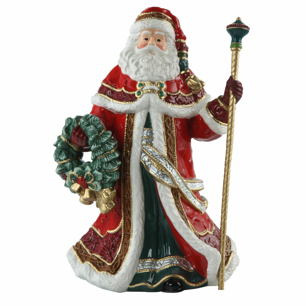 Goebel Figurine Santa with Wreath and Staff, Fitz &amp; Floyd, Santa Claus, Stoneware, Colorful, 33 cm, 51001711