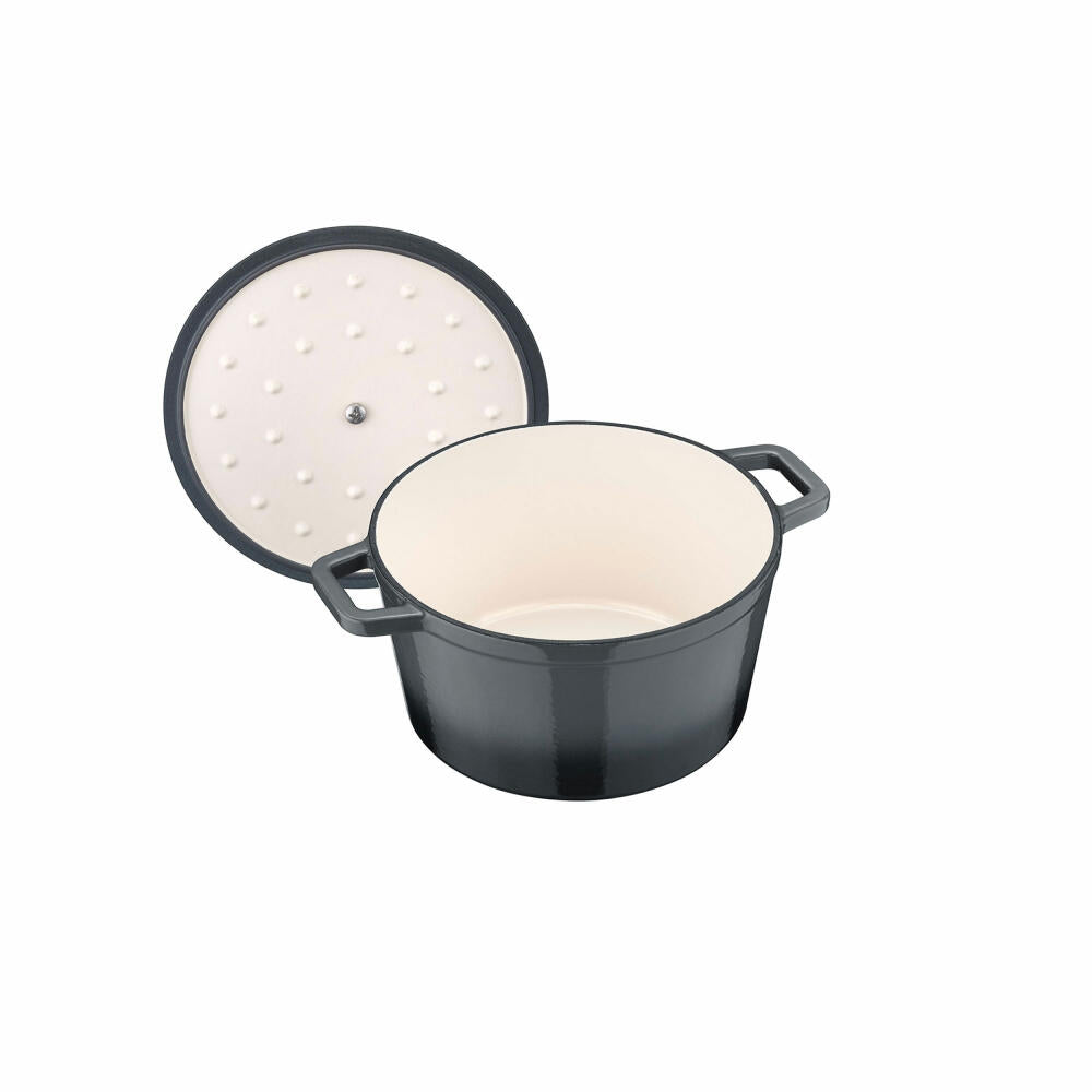 Berndes b.iron Bräter Kochtopf Rund, Schmortopf, Topf, Induktionsgeeignet, Gusseisen, Schwarz / Grau, Ø 20 cm, 034153