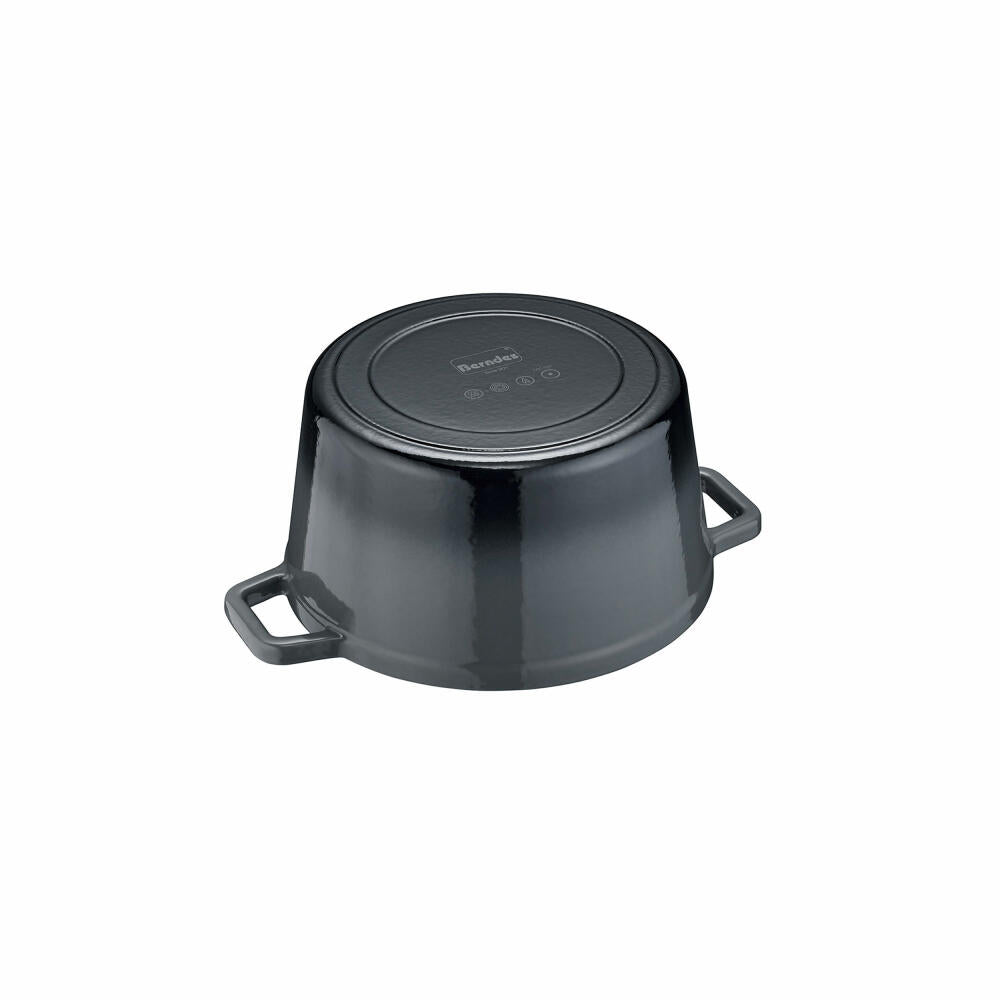 Berndes b.iron Bräter Kochtopf Rund, Schmortopf, Topf, Induktionsgeeignet, Gusseisen, Schwarz / Grau, Ø 20 cm, 034153