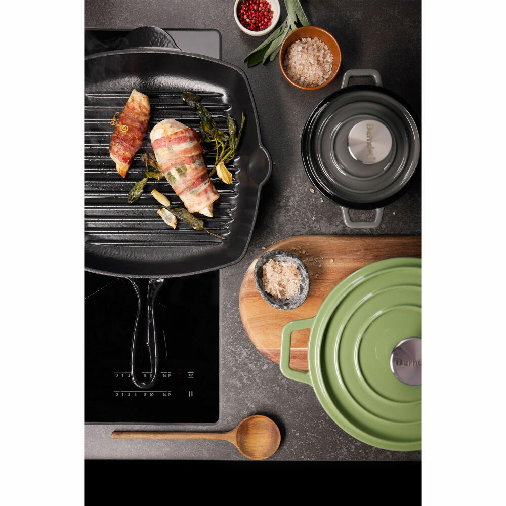 Berndes b.iron roaster cooking pot round, casserole dish, pot, induction-suitable, cast iron, black / grey, Ø 24 cm, 034155