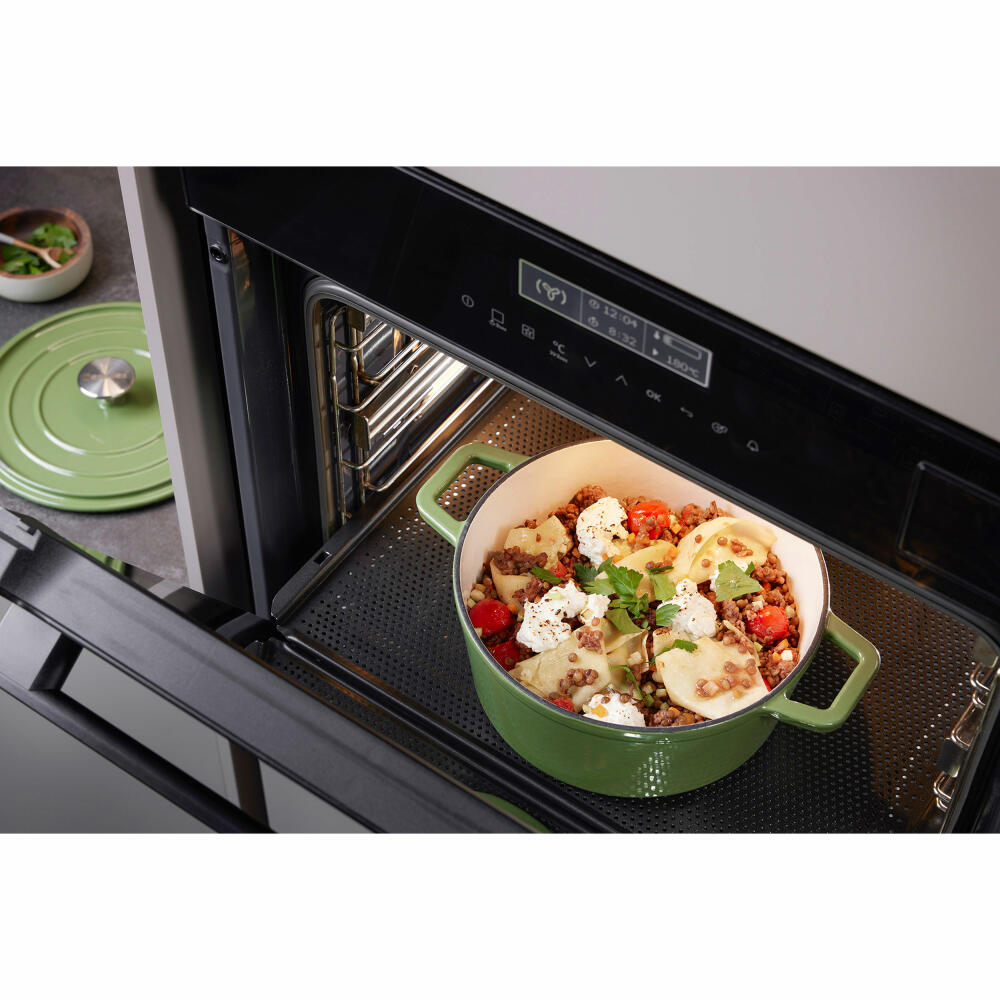 Berndes b.iron Bräter Kochtopf Rund, Schmortopf, Topf, Induktionsgeeignet, Gusseisen, Grün, Ø 24 cm, 034255