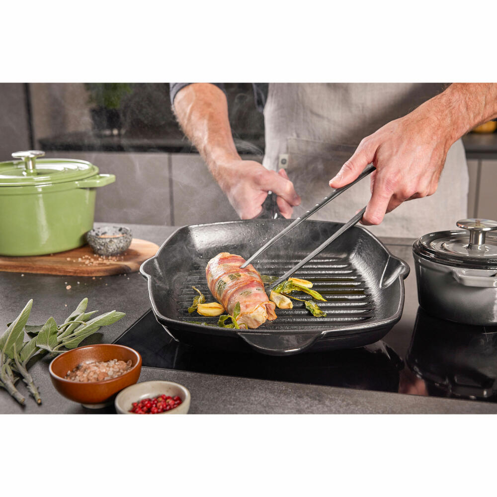 Berndes b.iron Grillpfanne, Pfanne, Induktionsgeeignet, Gusseisen, Schwarz / Grau, 27 x 27 cm, 034233