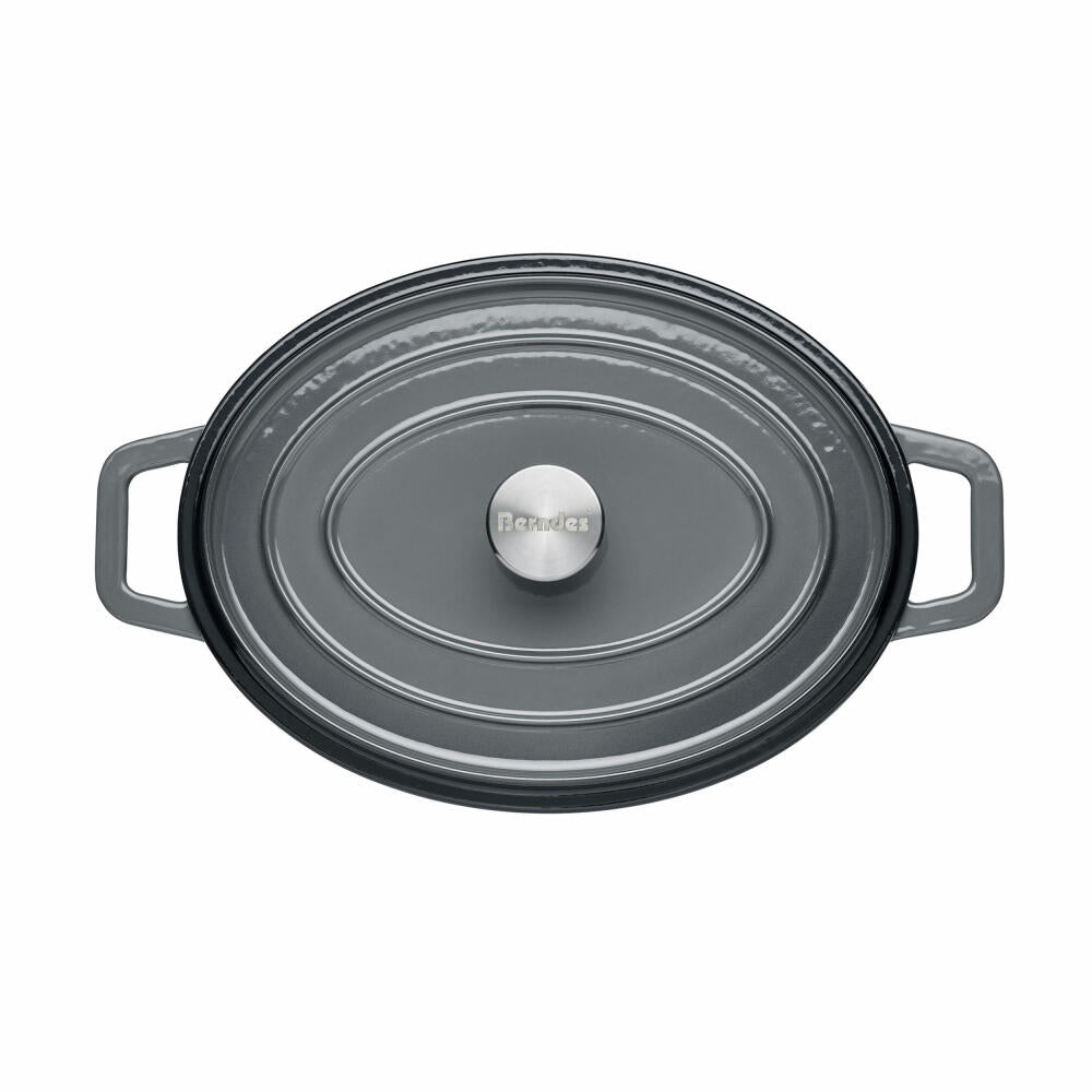 Berndes b.iron Bräter Kochtopf Oval, Schmortopf, Topf, Induktionsgeeignet, Gusseisen, Schwarz / Grau, 31 x 24 cm, 034168
