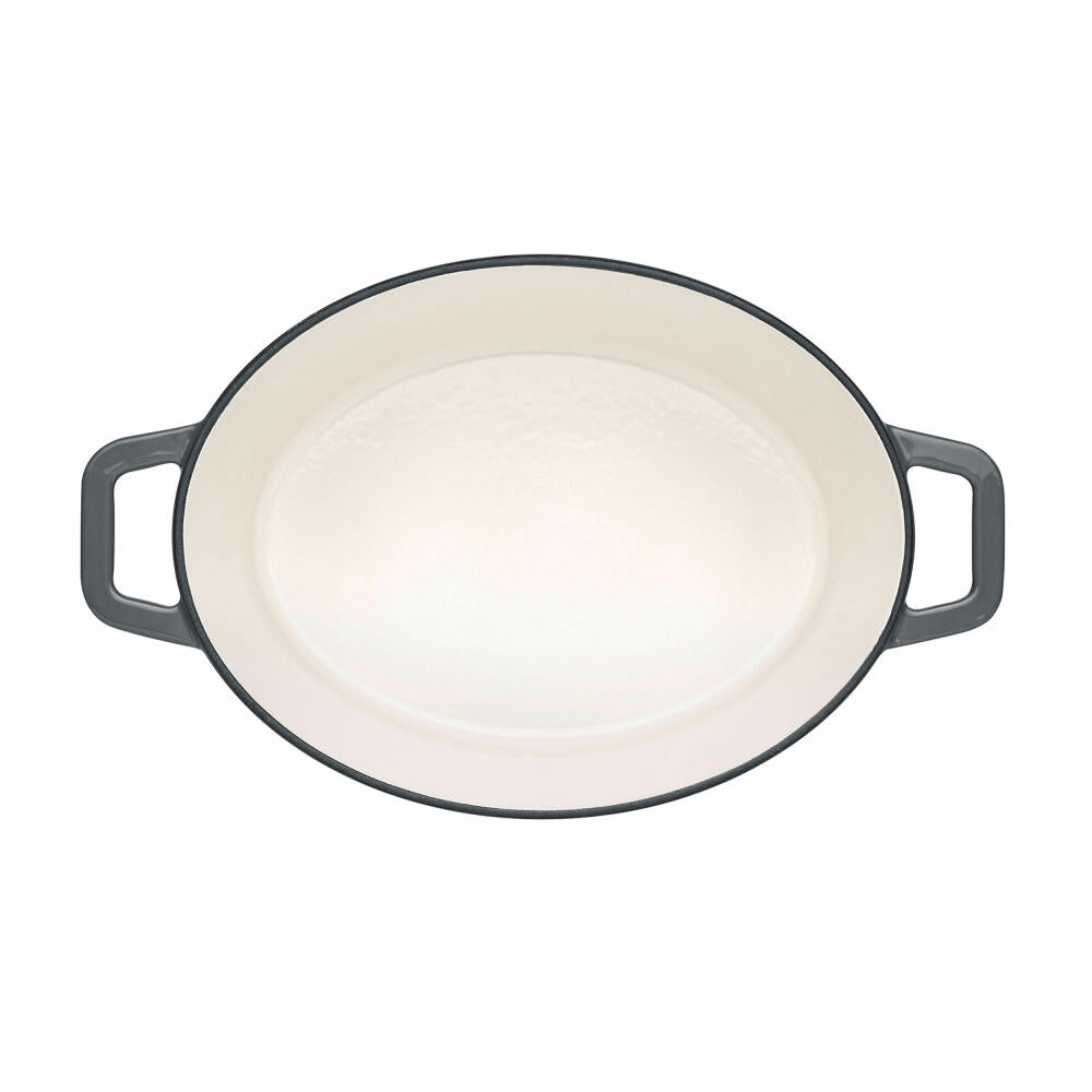 Berndes b.iron Bräter Kochtopf Oval, Schmortopf, Topf, Induktionsgeeignet, Gusseisen, Schwarz / Grau, 31 x 24 cm, 034168