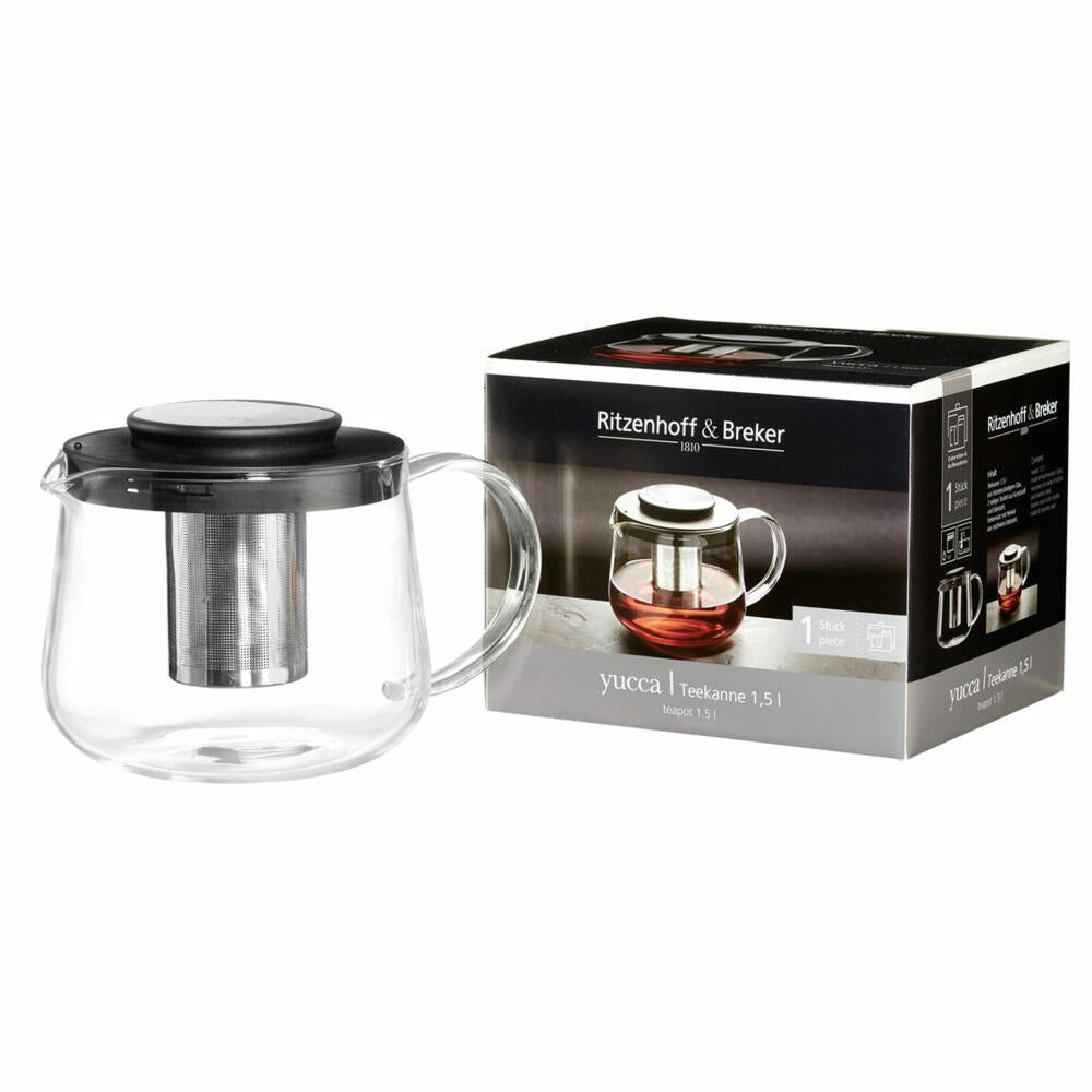 Ritzenhoff & Breker Yucca Teekanne mit Sieb, Tee Kanne, Glaskanne, Borosilikat, 1.5 L, 156713