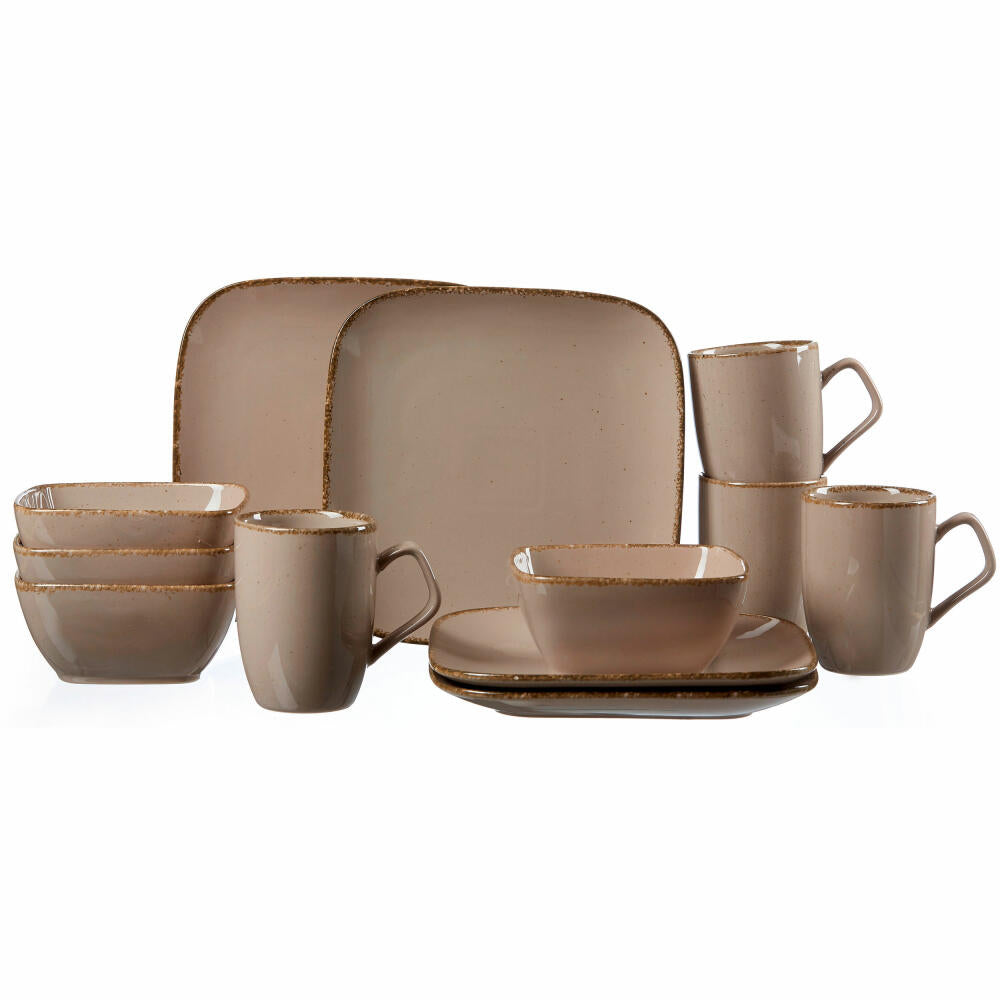 Ritzenhoff &amp; Breker CASA brunch set 12 pcs., tableware set, service, square / round, porcelain, gray, 202090