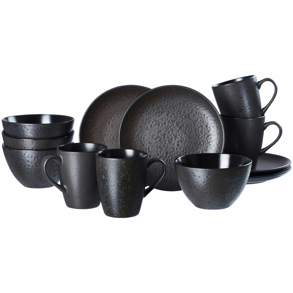 Ritzenhoff &amp; Breker breakfast service Kitwe, 12-piece, service, tableware set, stoneware, black, 271362