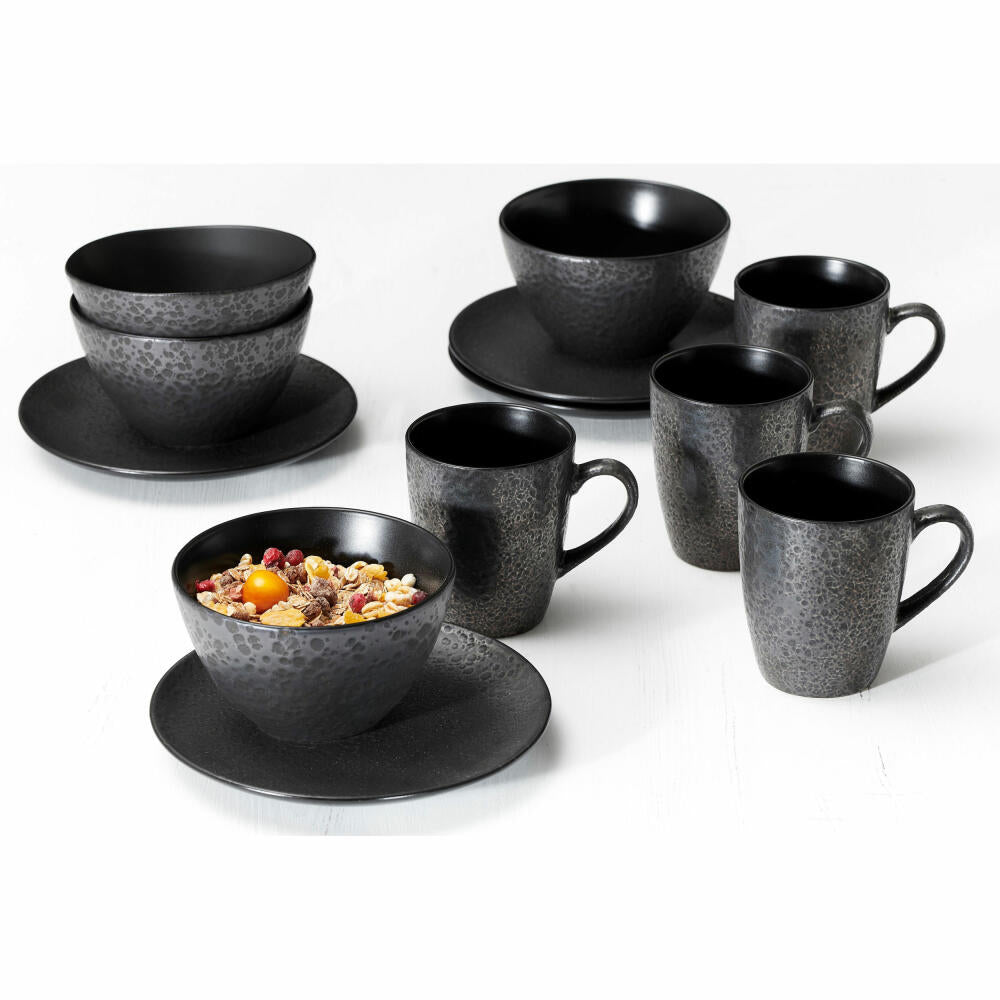 Ritzenhoff &amp; Breker breakfast service Kitwe, 12-piece, service, tableware set, stoneware, black, 271362
