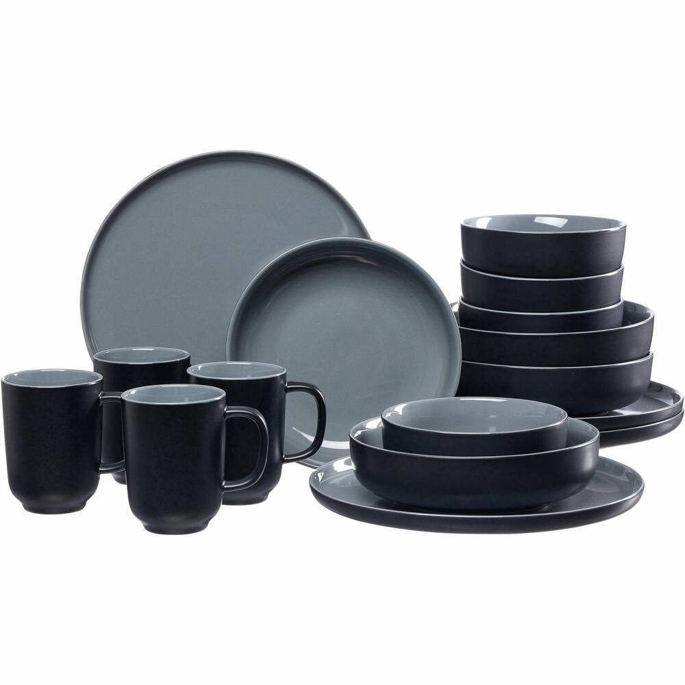 Ritzenhoff &amp; Breker Jasper combination service, 16-piece, tableware set, combination service, stoneware, black, 315875