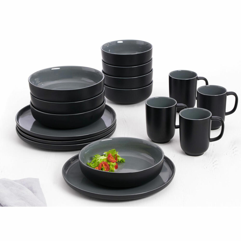 Ritzenhoff &amp; Breker Jasper combination service, 16-piece, tableware set, combination service, stoneware, black, 315875