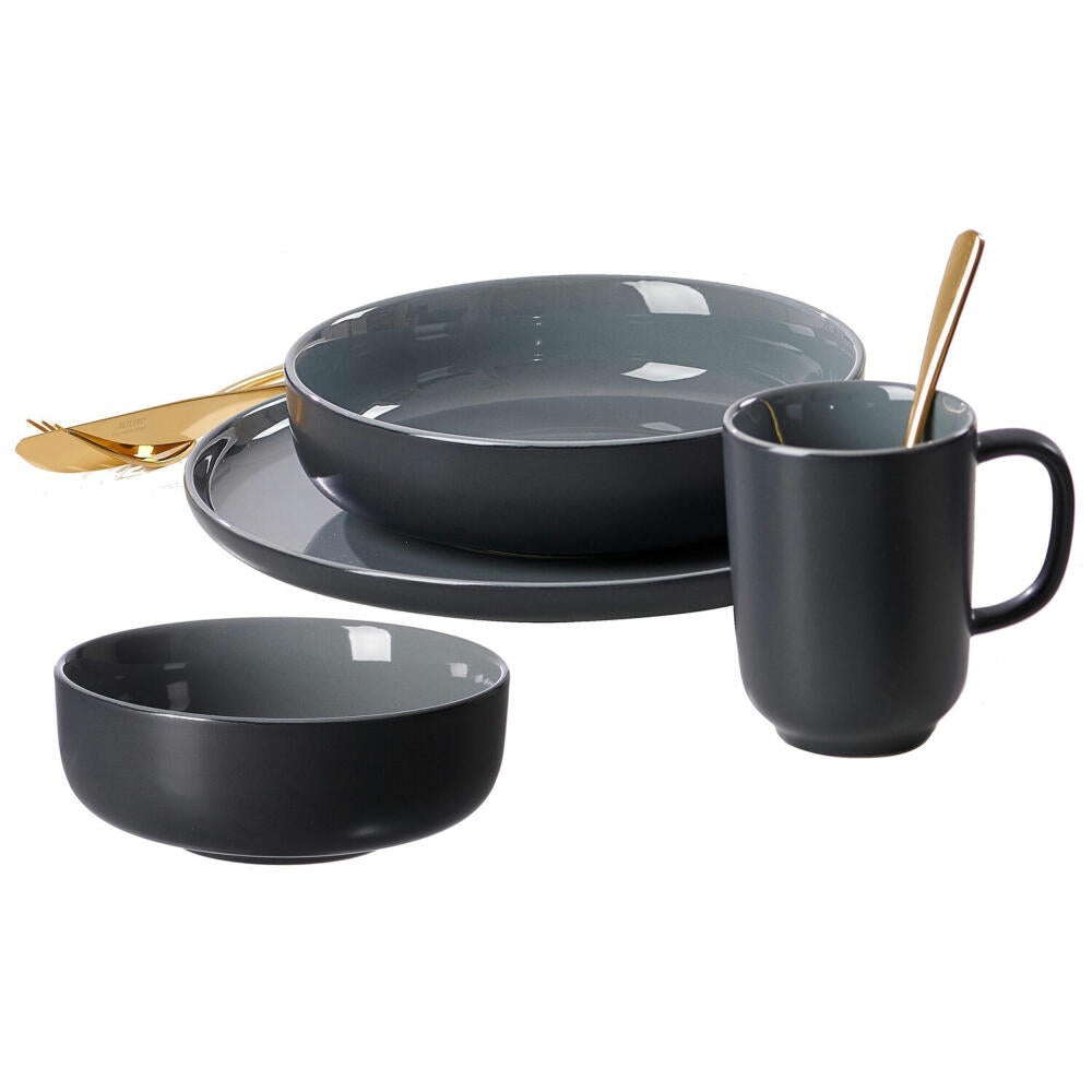 Ritzenhoff &amp; Breker Jasper combination service, 16-piece, tableware set, combination service, stoneware, black, 315875