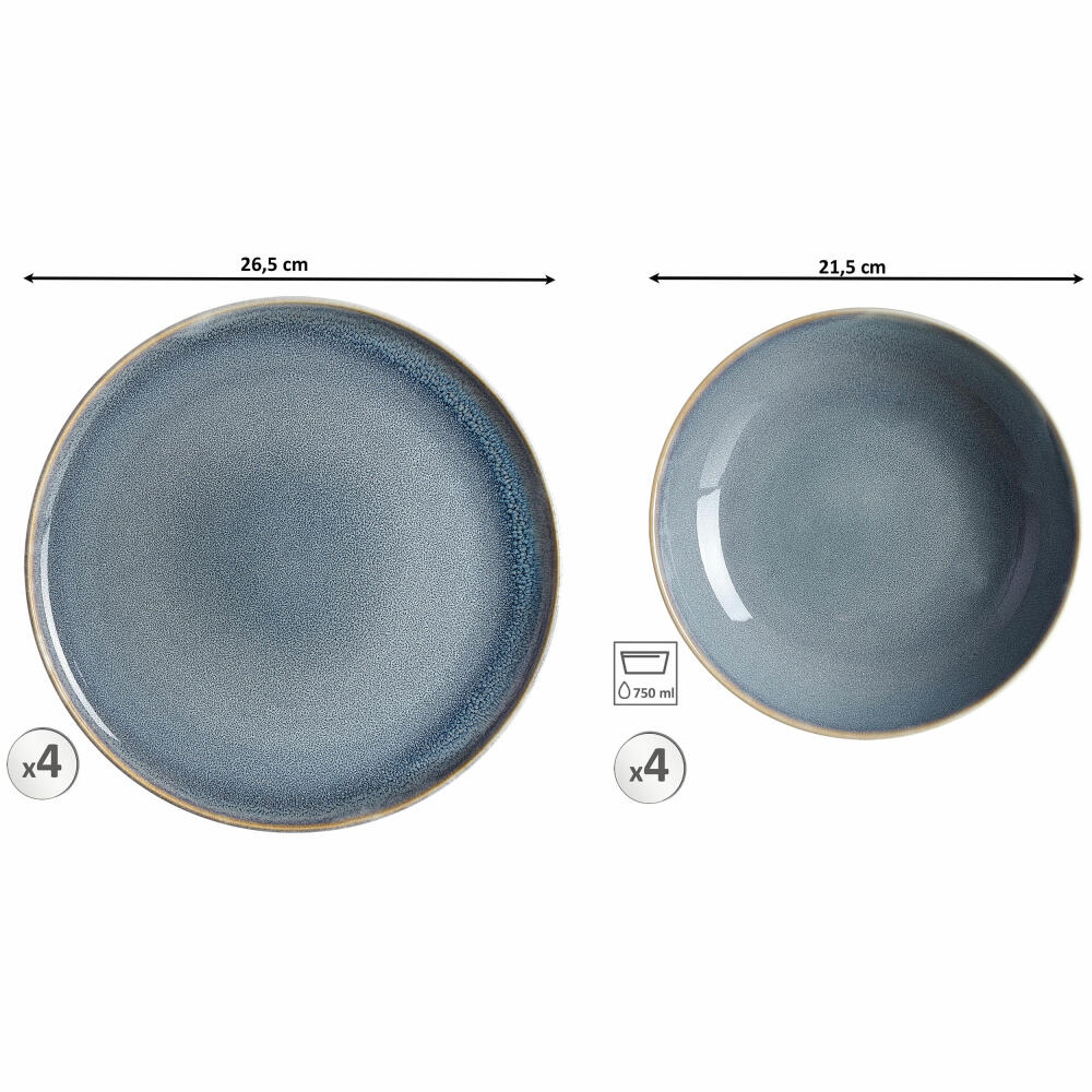 Ritzenhoff &amp; Breker table service Skagen Stone, 8-piece, tableware set, service, porcelain, grey blue, 318326