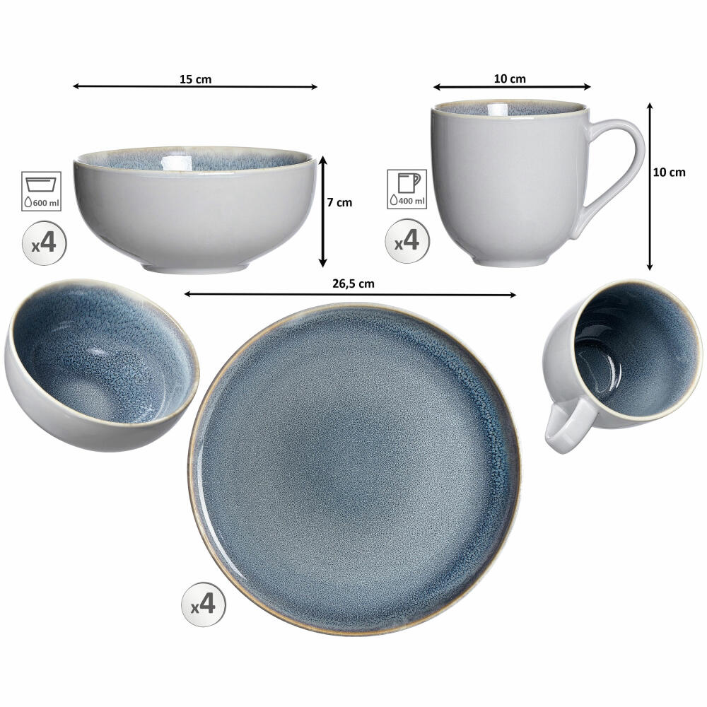 Ritzenhoff &amp; Breker combination service Skagen Stone, 12-piece, tableware set, service, porcelain, grey-blue, 318494