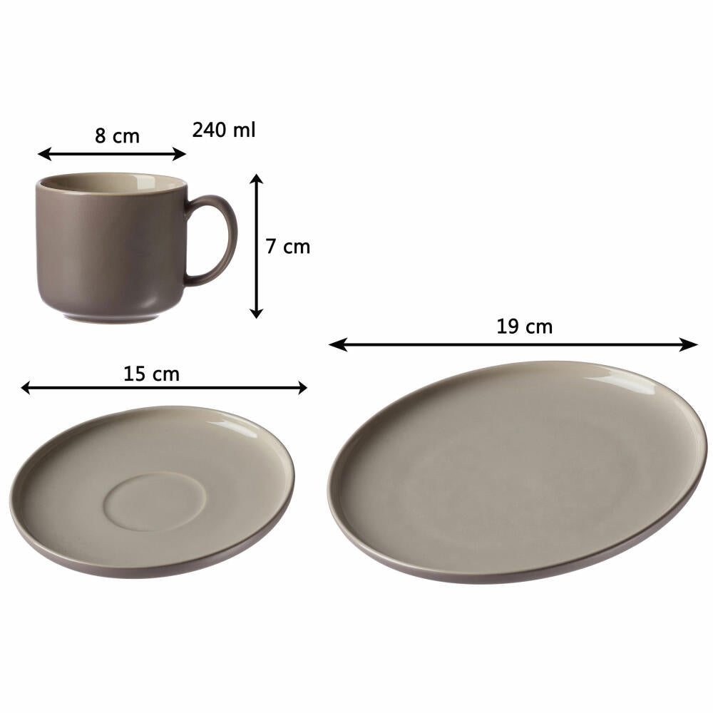 Ritzenhoff &amp; Breker JASPER coffee service 12-piece, tableware set, service, round, stoneware, taupe, 403053