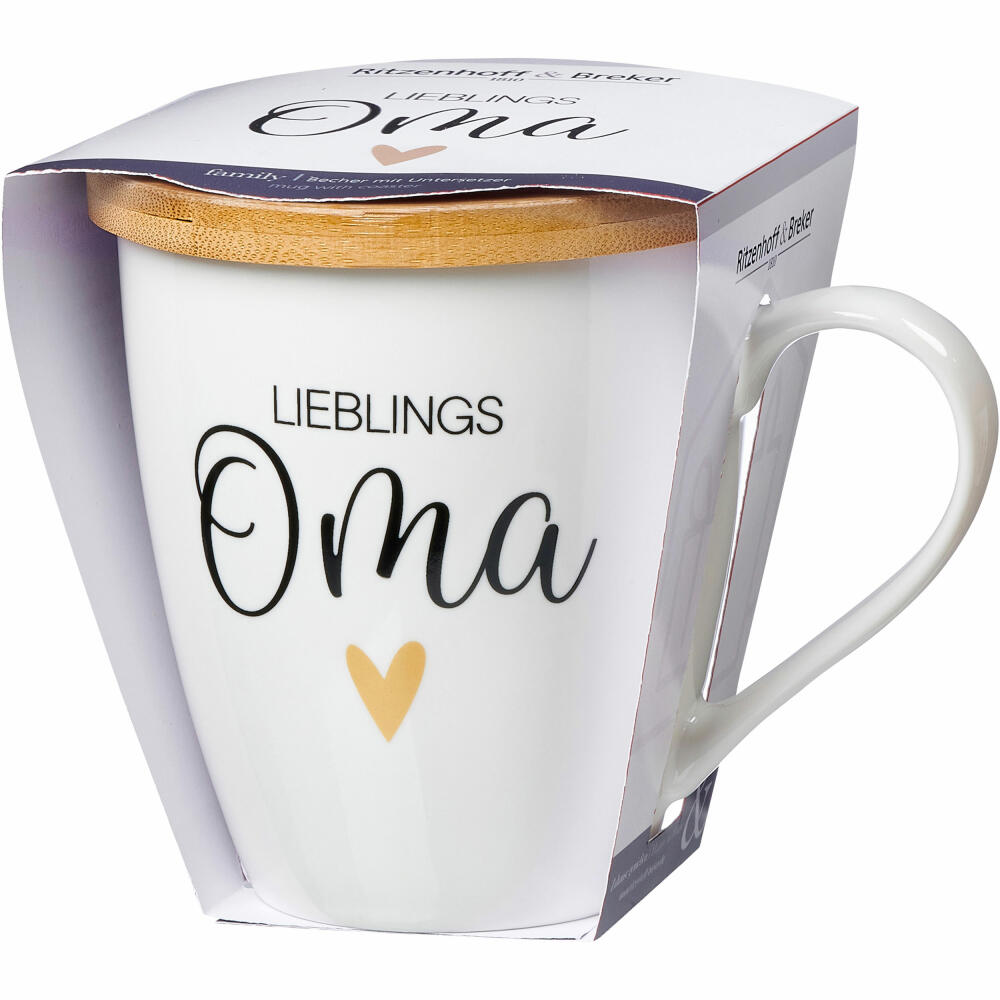 Ritzenhoff &amp; Breker Mug Family Grandma, with coaster, coffee mug, cup, with handle, porcelain, white, 560 ml, 416596