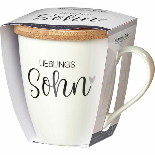 Ritzenhoff &amp; Breker Mug Family Son, with coaster, coffee mug, cup, with handle, porcelain, white, 560 ml, 416626