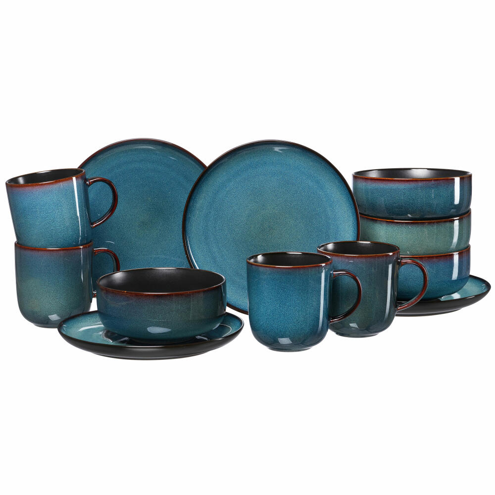 Ritzenhoff &amp; Breker breakfast set Bali, 12 pcs., breakfast service, tableware set, service, stoneware, blue, 420104